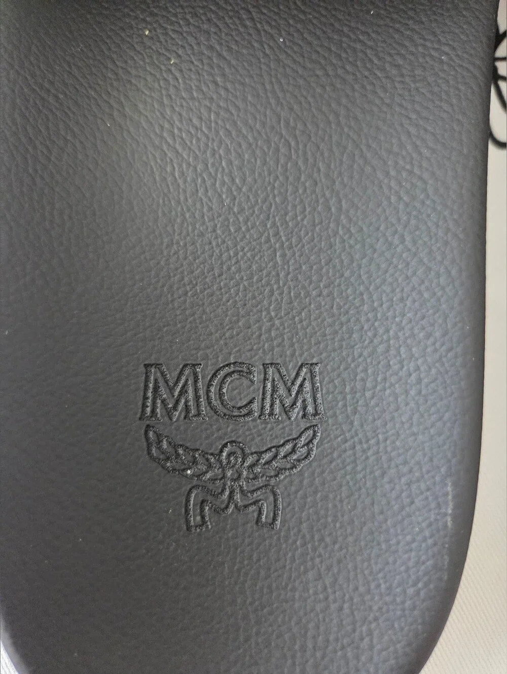 MCM Black Slide Sandals with Green Logo Print